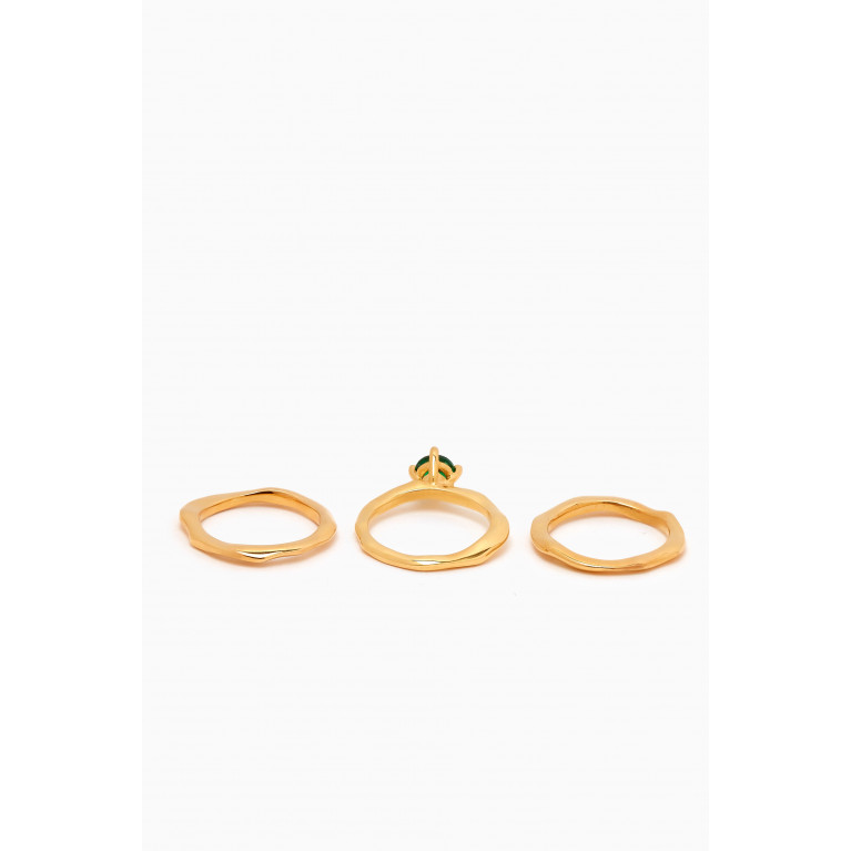 Joanna Laura Constantine - Waves Ring in Gold Plated Brass, Set of 3 Green