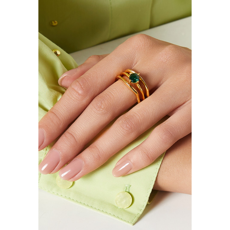 Joanna Laura Constantine - Waves Ring in Gold Plated Brass, Set of 3 Green