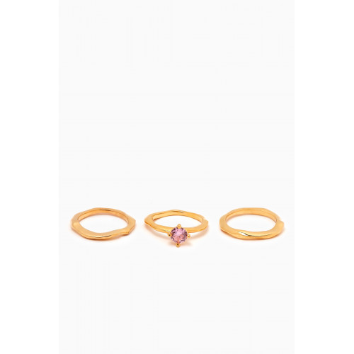 Joanna Laura Constantine - Waves Ring in Gold Plated Brass, Set of 3 Pink