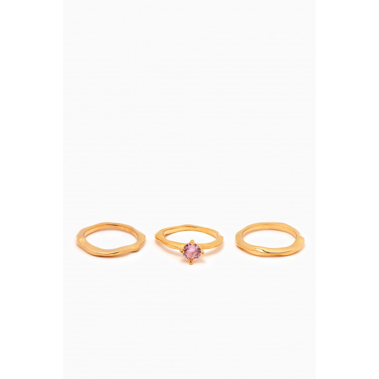 Joanna Laura Constantine - Waves Ring in Gold Plated Brass, Set of 3 Pink