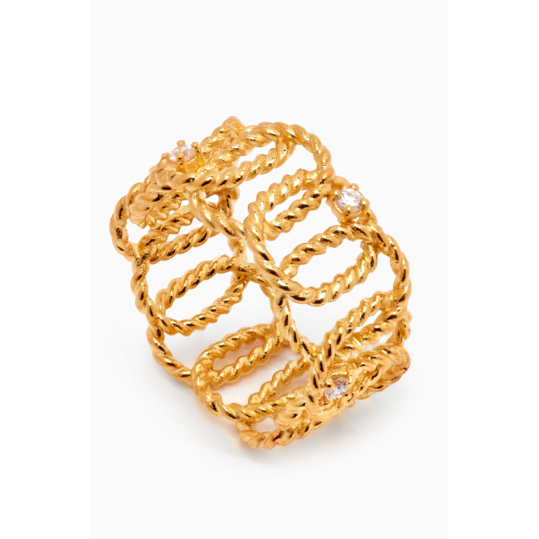 Joanna Laura Constantine - Twisted Wire CZ Ring in Gold-plated Brass