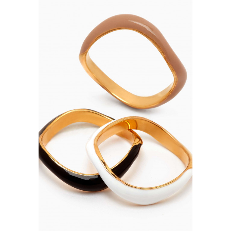 Joanna Laura Constantine - Waves Rings in Gold-plated Brass, Set of 3 Multicolour