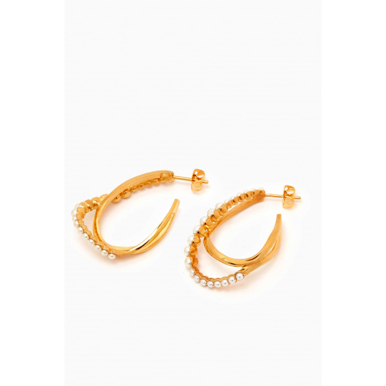 Joanna Laura Constantine - Statement Wave Hoop Earrings in Gold-plated Brass & Pearls