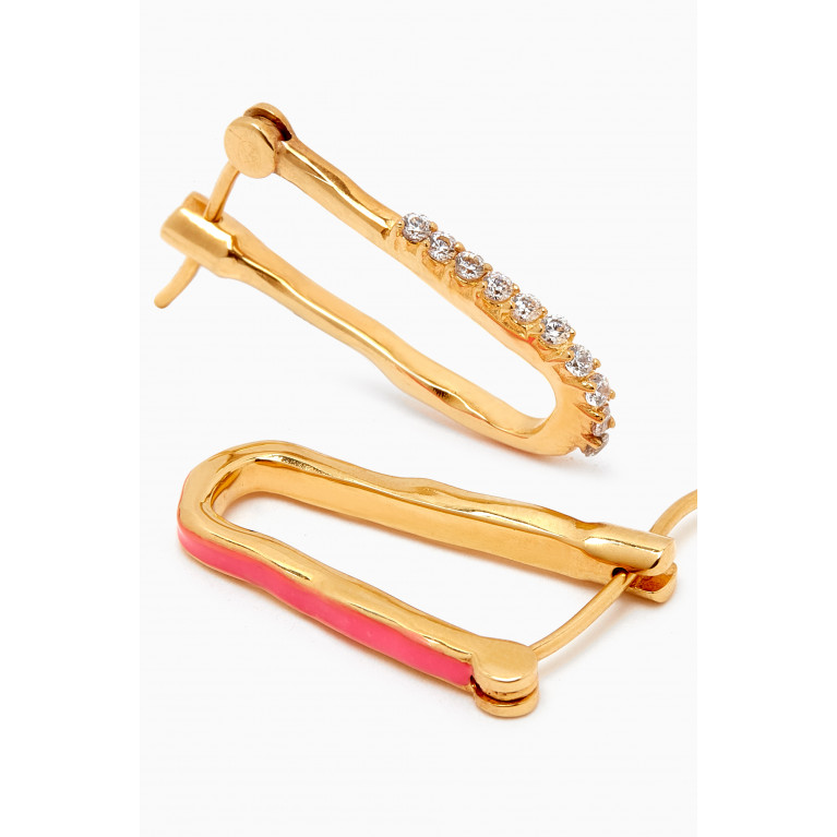 Joanna Laura Constantine - Feminine Waves CZ Stones Earrings in Gold-plated Brass & Enamel Pink