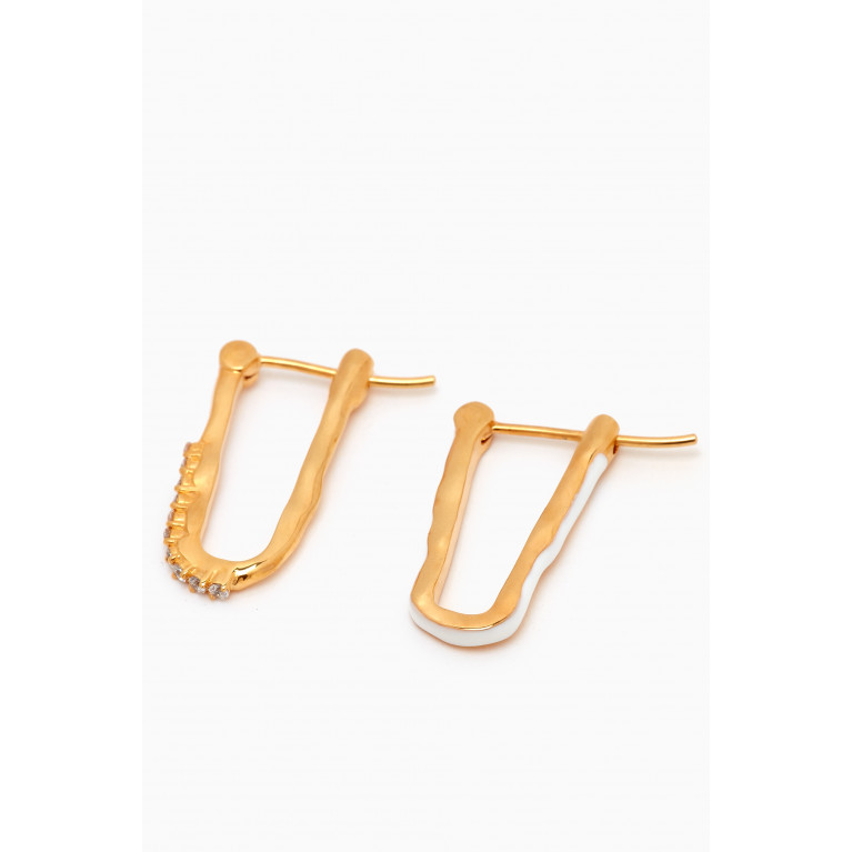 Joanna Laura Constantine - Feminine Waves CZ Stones Earrings in Gold-plated Brass & Enamel White