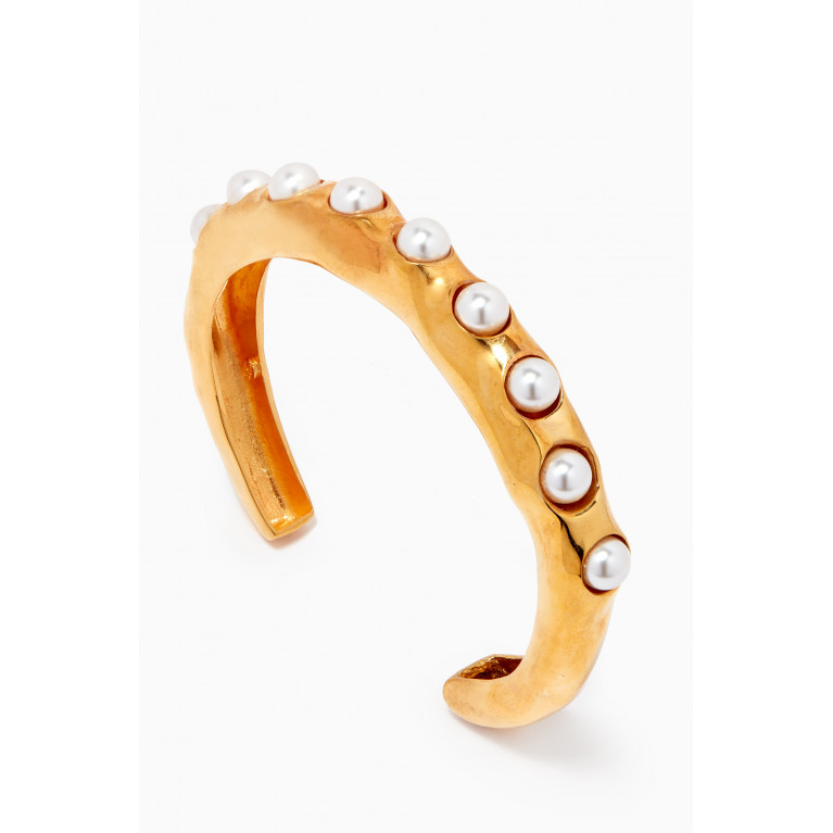 Joanna Laura Constantine - Statement Wave Pearl Cuff Bracelet in Gold-plated Brass