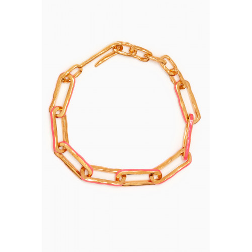 Joanna Laura Constantine - Statement Wave Chain Bracelet in Gold-plated Brass & Enamel Pink