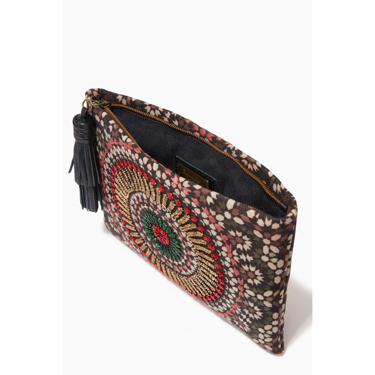 Sarah's Bag - Zellige Glass-bead Embroidered Pouch in Cotton & Viscose