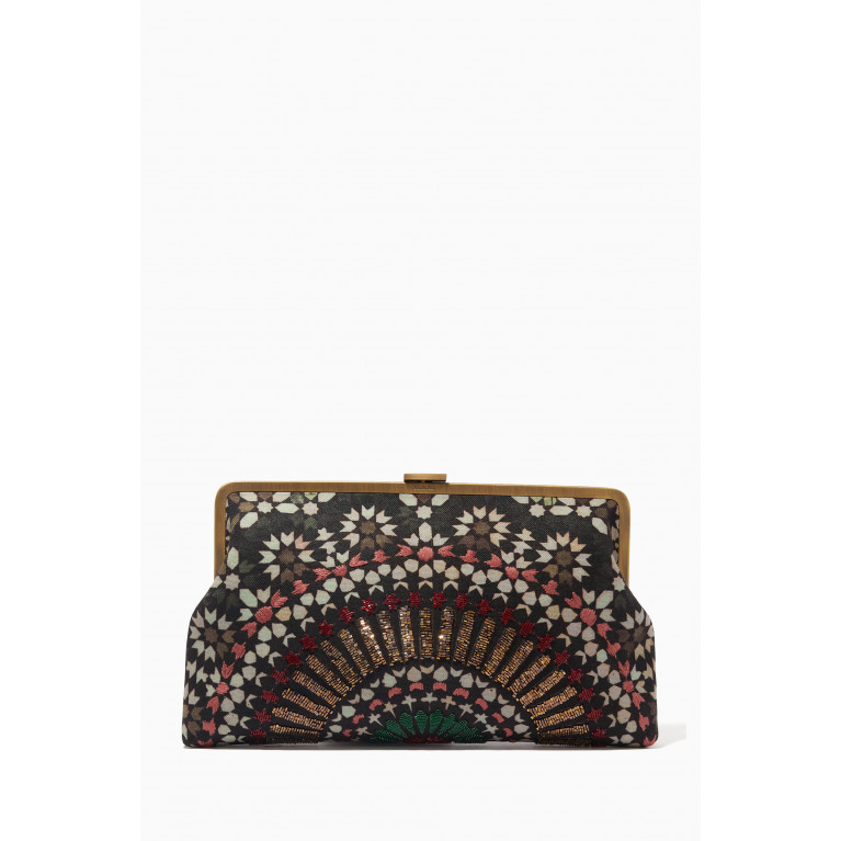Sarah's Bag - Zellige Glass-bead Embroidered Clutch in Canvas