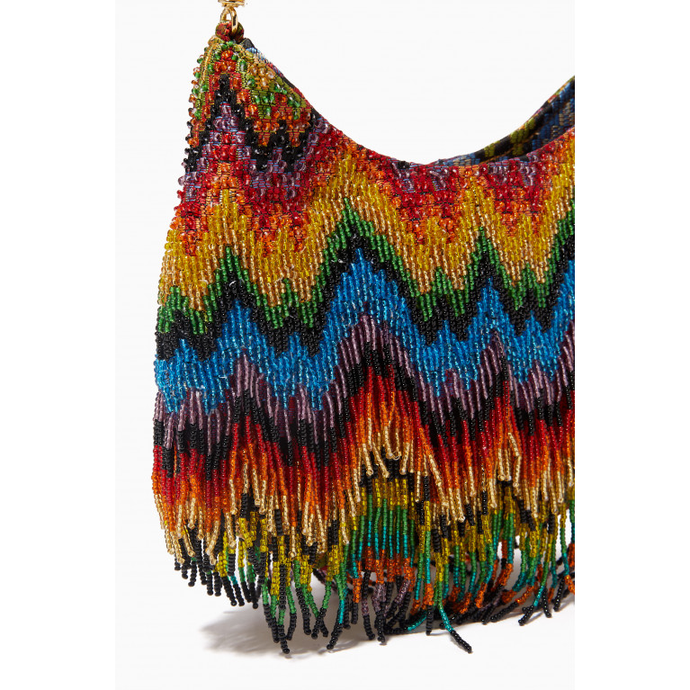 Sarah's Bag - Waves Glass-beaded Top Handle Bag in Woven Fabric