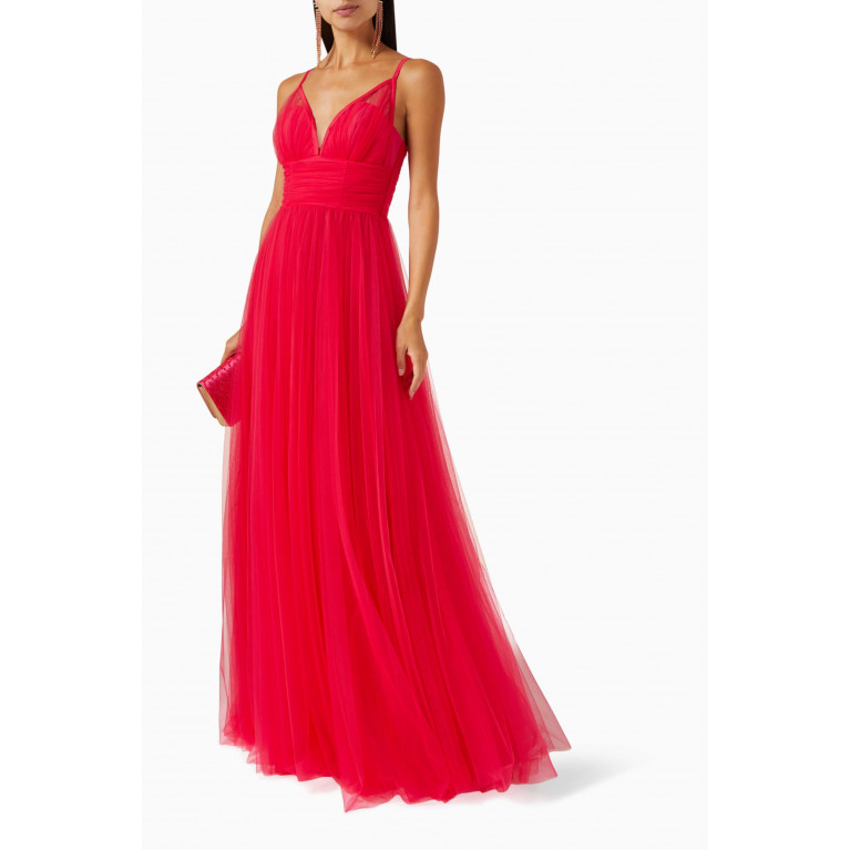 Elisabetta Franchi - Belted Red Carpet Dress in Tulle Pink