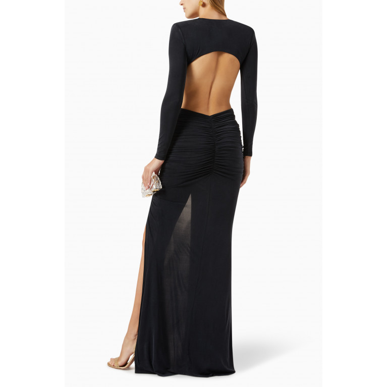 Elisabetta Franchi - Ruched Cut-out Gown in Cupro Black