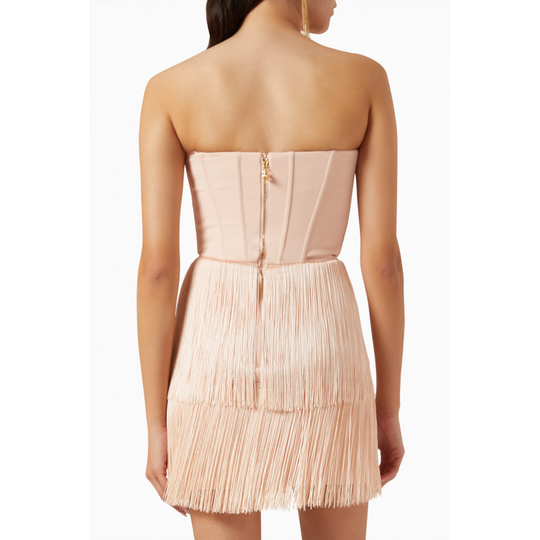 Elisabetta Franchi - Fringed Bustier Dress in Stretch Crepe Pink