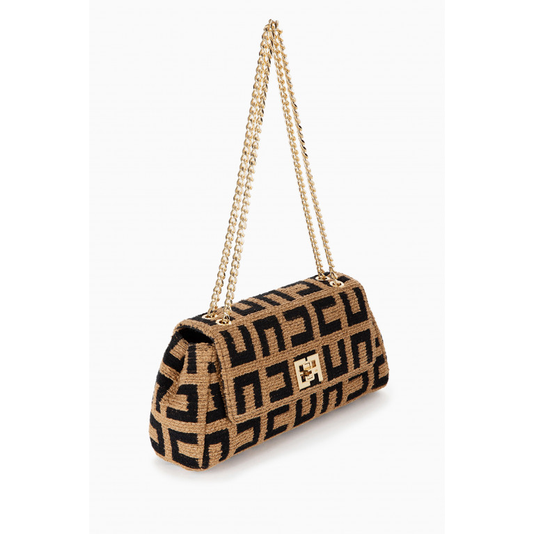 Elisabetta Franchi - Medium Shoulder Bag in Jacquard Fabric Brown
