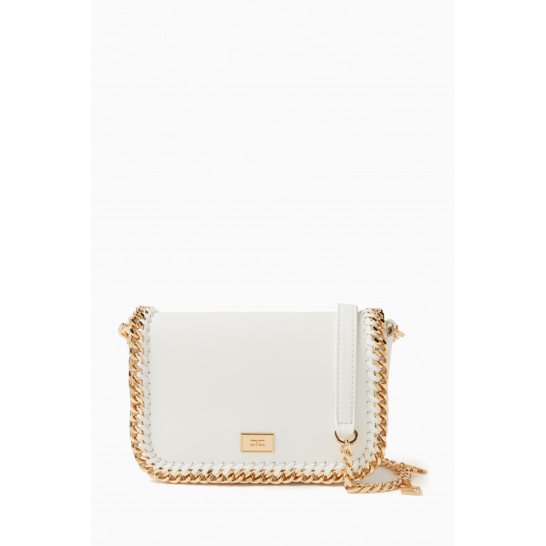 Elisabetta Franchi - Mini Chain Crossbody Bag in Faux Leather White