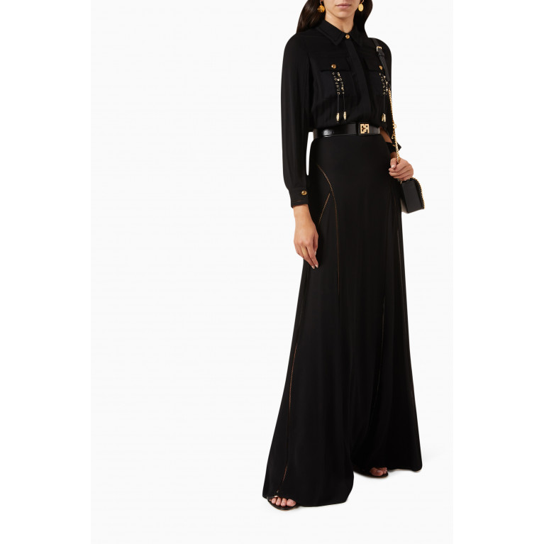 Elisabetta Franchi - Crisscross-pattern Maxi Dress in Double-layer Georgette  Black