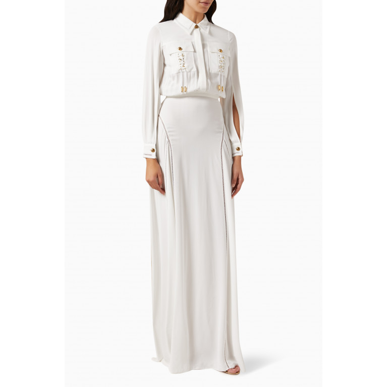 Elisabetta Franchi - Crisscross-pattern Maxi Dress in Double-layer Georgette  White