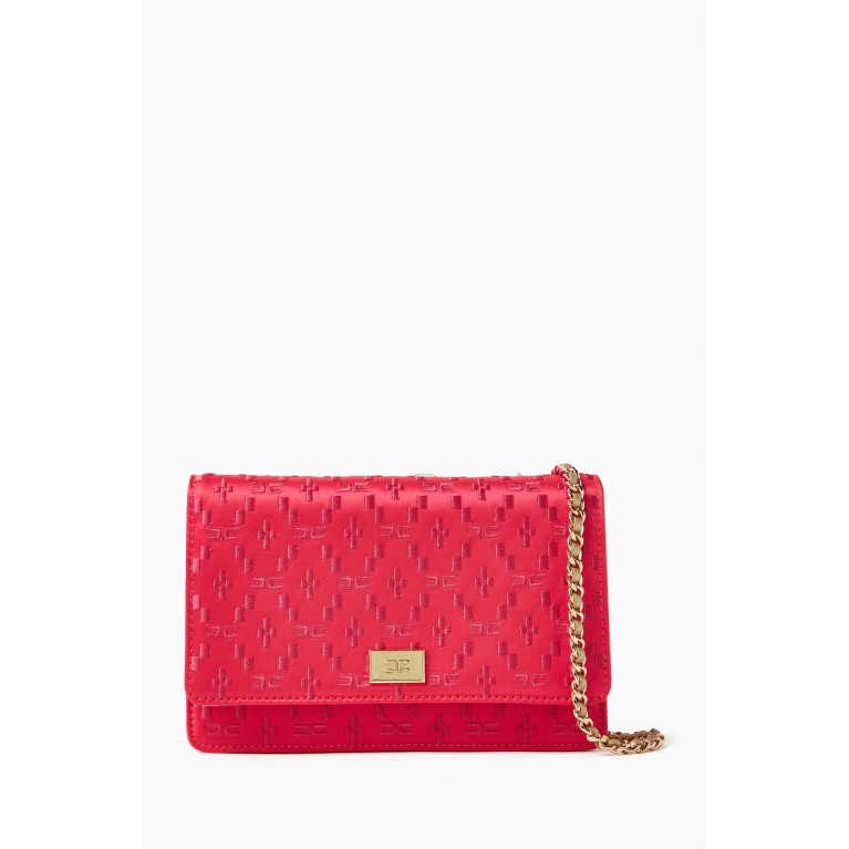 Elisabetta Franchi - Embroidered Wallet on Chain in Satin Pink