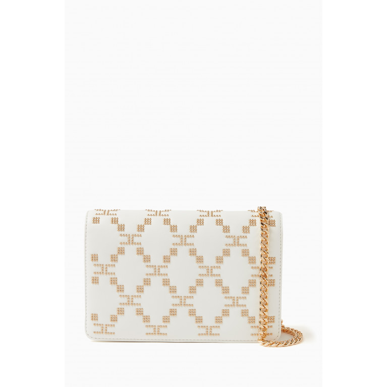 Elisabetta Franchi - Mini Studded Chain Wallet in Faux Leather White