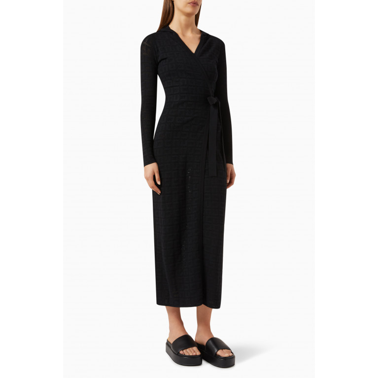 Elisabetta Franchi - Net-stitch Logo Dressing Gown in Viscose Black