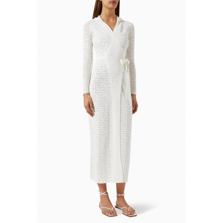 Elisabetta Franchi - Net-stitch Logo Dressing Gown in Viscose White