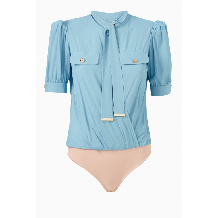 Elisabetta Franchi - Shirt Bodysuit in Fluid Viscose Blue