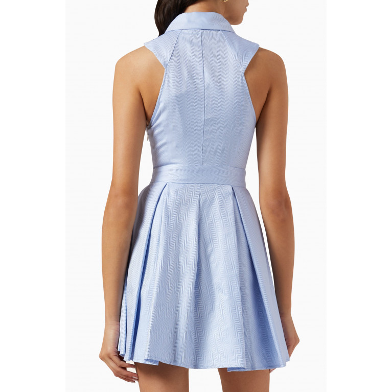 Elisabetta Franchi - Pleated Mini Shirt Dress in Chevron-weave Cotton
