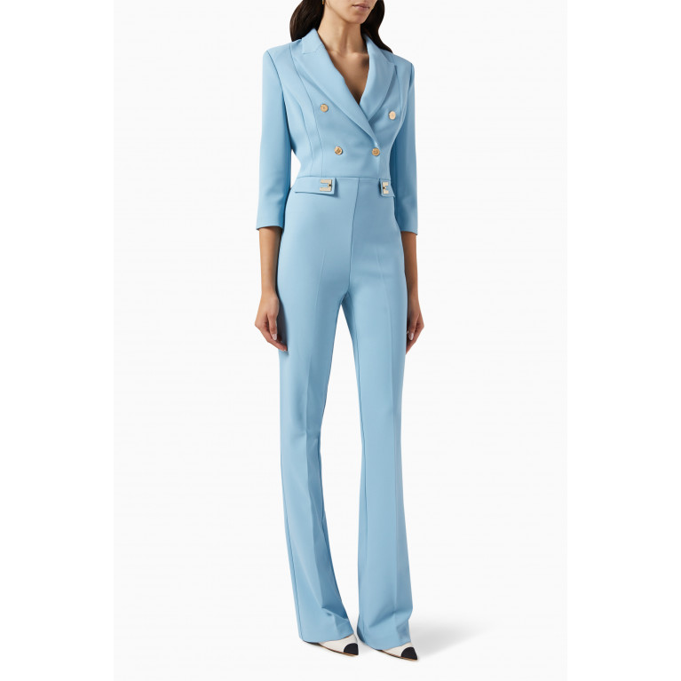 Elisabetta Franchi - Double-breasted Jumpsuit in Stretch-crêpe Blue