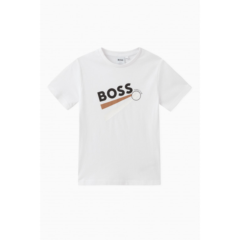 Boss - Tennis Club Logo Print T-Shirt in Cotton White