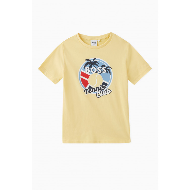 Boss - Tennis Club Logo Print T-Shirt in Cotton Yellow