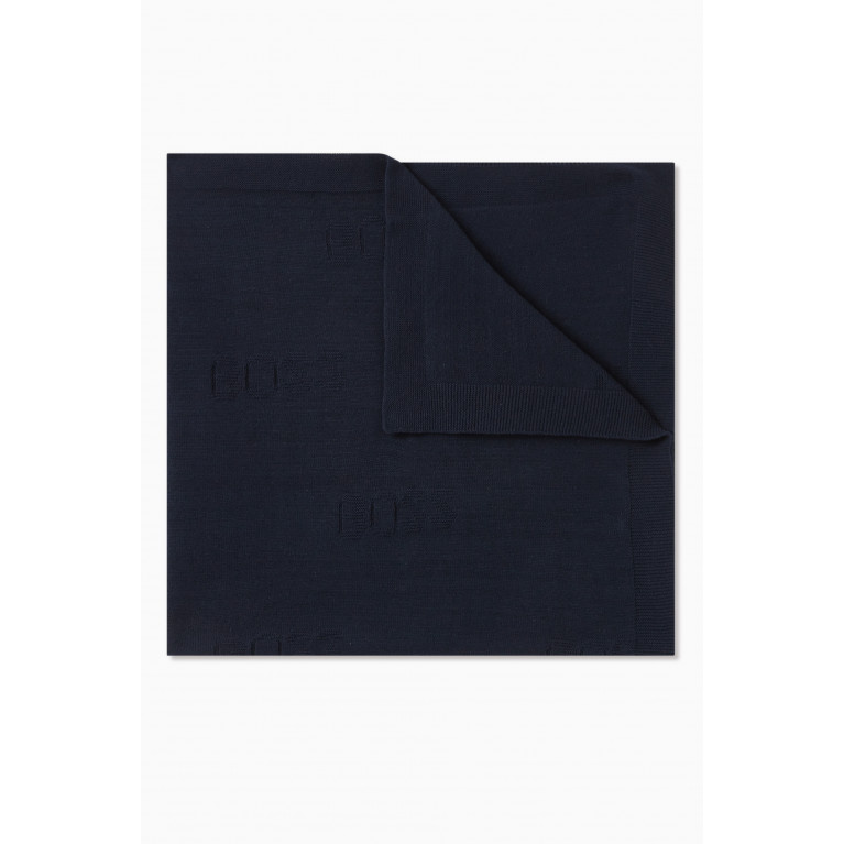 Boss - Logo Knitted Blanket in Cotton Blue