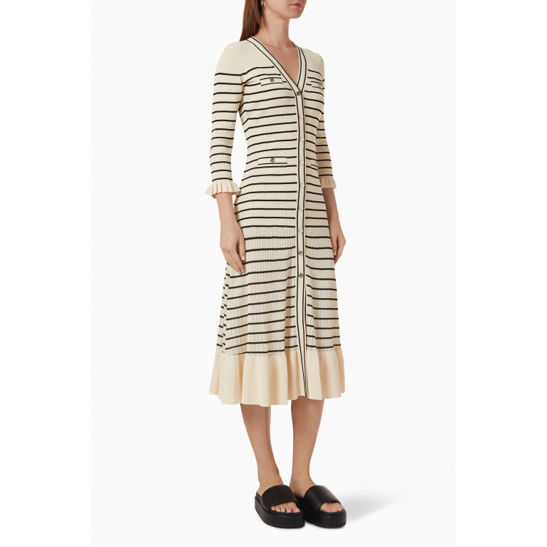 Sandro - Long Sailor-striped Dress in Viscose-blend Knit