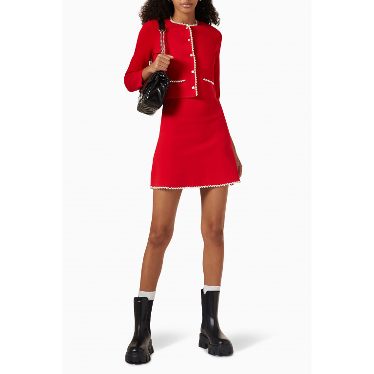 Sandro - Beaded Mini Skirt in Viscose-blend Knit Red