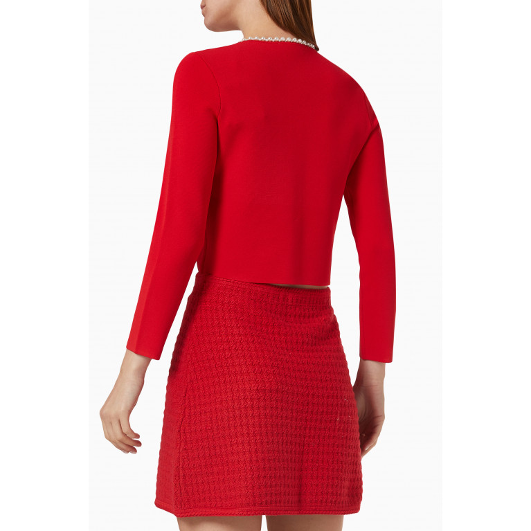 Sandro - Beaded Cardigan in Viscose-blend Knit Red
