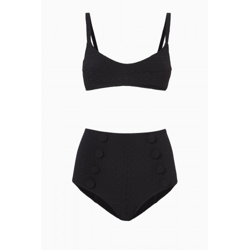 Lisa Marie Fernandez - Balconette High Waist Bikini Set in Seersucker Black