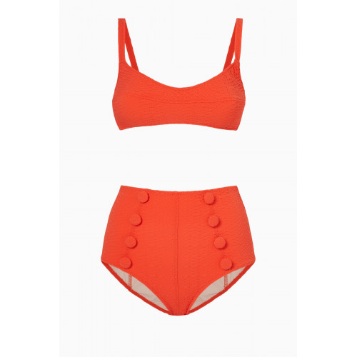 Lisa Marie Fernandez - Balconette High Waist Bikini Set in Seersucker Red