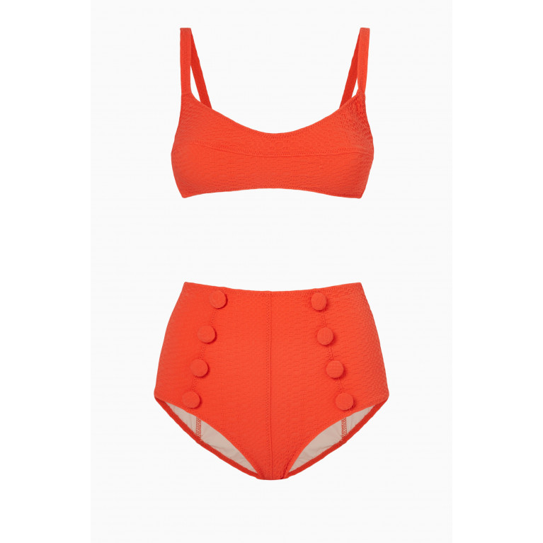 Lisa Marie Fernandez - Balconette High Waist Bikini Set in Seersucker Red