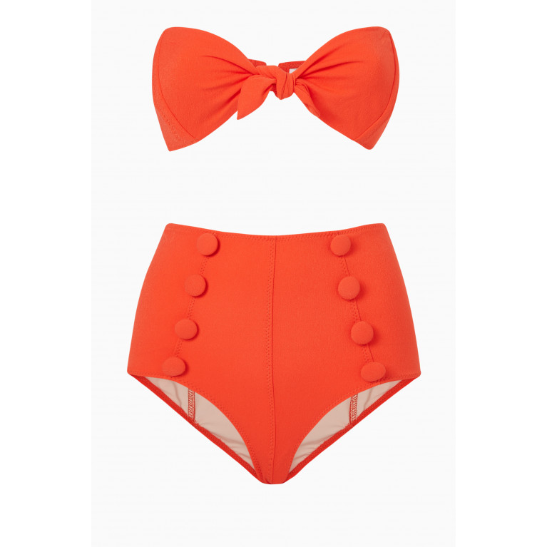 Lisa Marie Fernandez - Poppy High Waist Bikini Set in Seersucker Red
