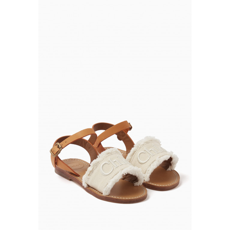 Chloé - Logo Fringed Sandals in Canvas & Leather
