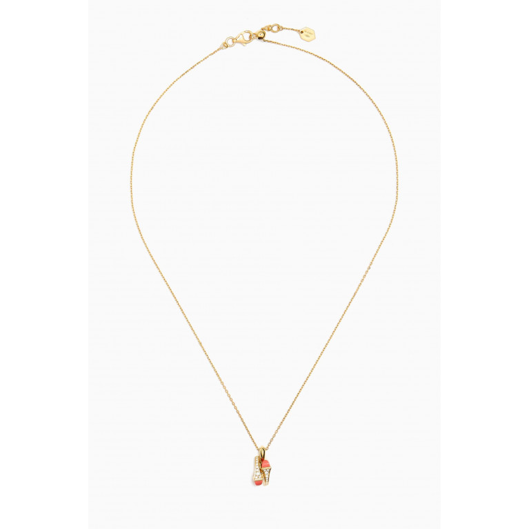 Marli - Cleo Huggie Pendant Diamond & Pink Coral Necklace in 18kt Gold