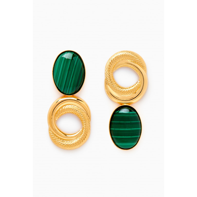 Destree - Sonia Circle Stone Drop Earrings in 24kt Gold-plated Brass Green