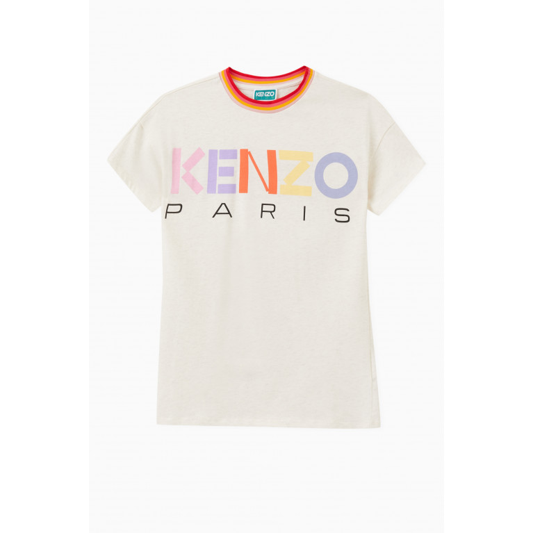 KENZO KIDS - Striped Collar Logo-print T-shirt in Cotton