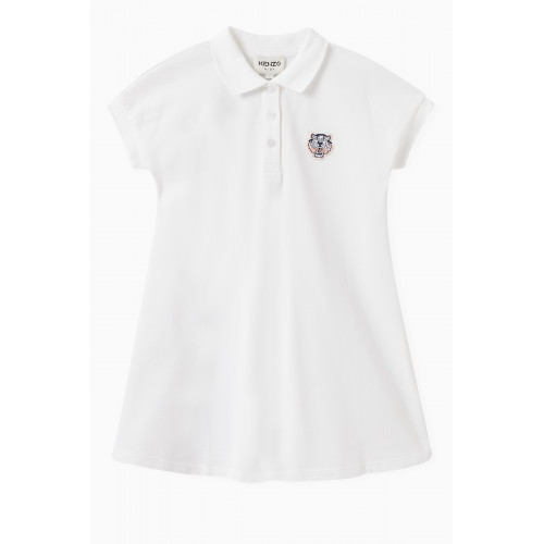 KENZO KIDS - Embroidered Tiger Polo Dress in Cotton White
