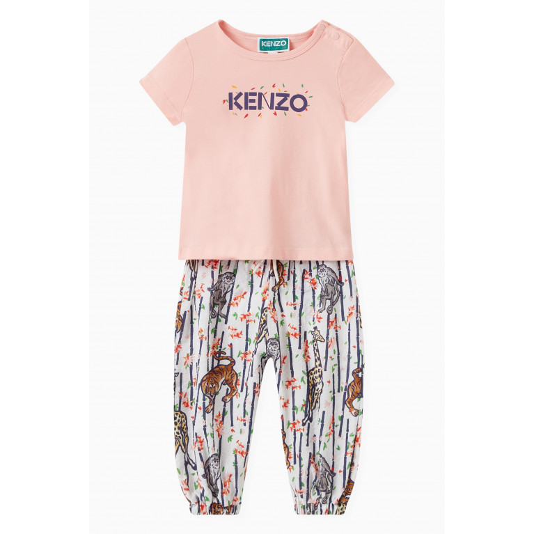 KENZO KIDS - Tiger Print T-shirt and Pants Set in Cotton