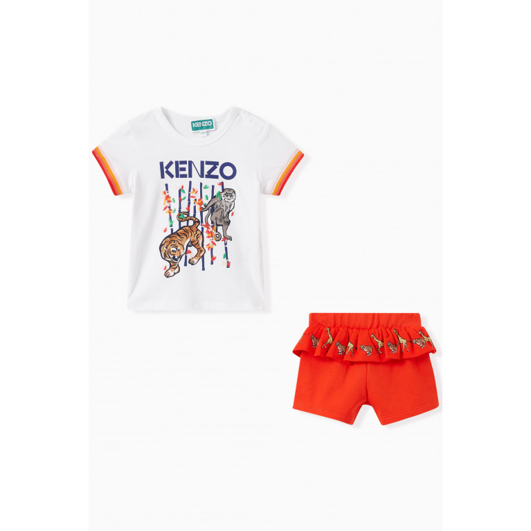 KENZO KIDS - Bamboo Print T-shirt and Shorts Set in Cotton