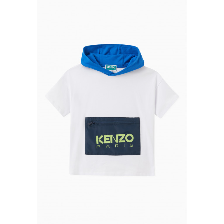 KENZO KIDS - Logo Print Short Sleeve Hoodie in Cotton