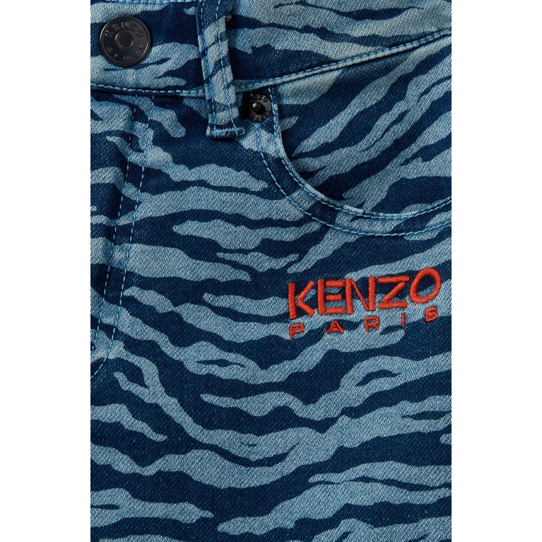 KENZO KIDS - Rainbow Tiger Stripes Bermuda Shorts in Denim