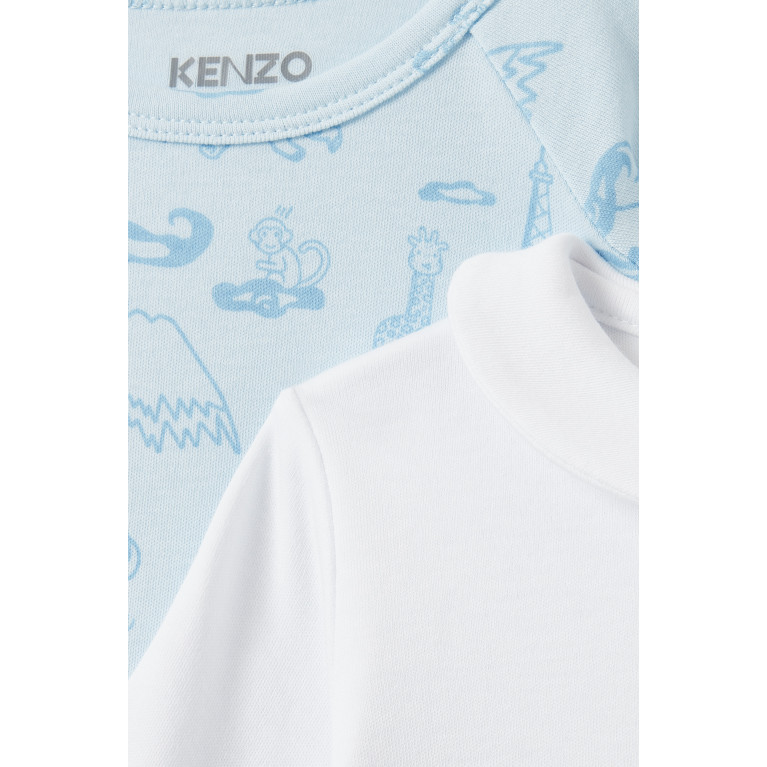 KENZO KIDS - Graphic Logo Print Sleepsuits in Cotton, Set of Two Blue