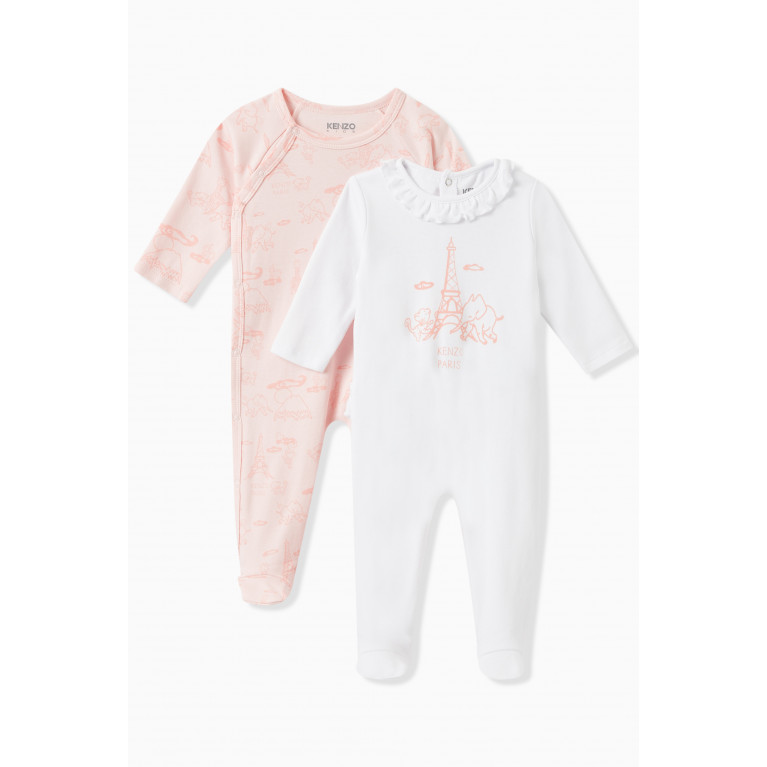 KENZO KIDS - Graphic Logo Print Sleepsuits in Cotton, Set of Two Pink