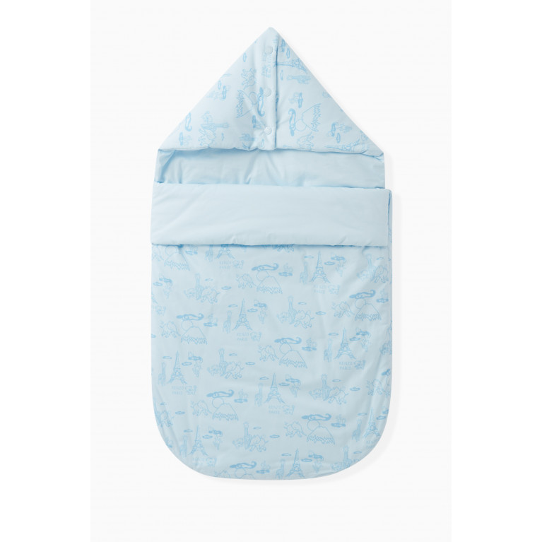 All-over Doodle Print Sleeping Bag in Cotton Blue